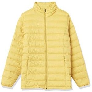 Womens Puffer Coat Jacket Medium Yellow Lightweight Long Sleeve Water Resistant